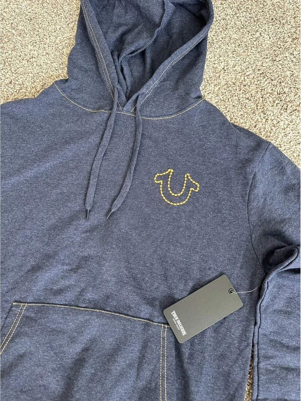 True Religion Hoodie Men's Navy EMB HS Pullover Logo Stitched Size Medium $119